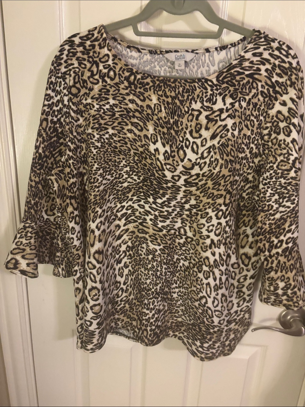 Croft & Barrow Shirt Women's XL 3/4 Sleeve Cheetah Boat Neck Shirt Top